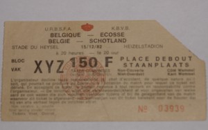 belgium v scotland 1982 cream stub