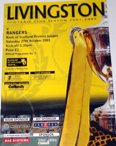 livingston v rangers 2001 prograamme