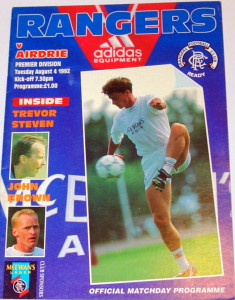 rangers v airdrie 1992 programme