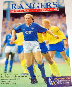 rangers v dunfermline 1990 programme