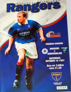 rangers v dunfermline 1997 programme