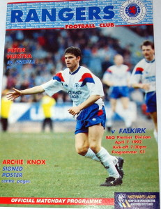 rangers v falkirk 1992 programme