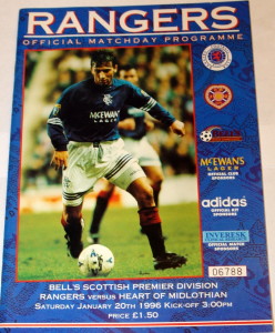 rangers v hearts 1996 programme