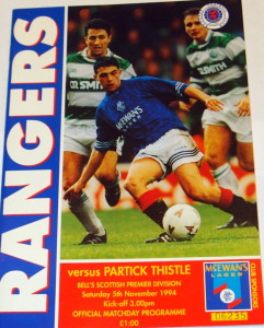 rangers v partick thistle 1994 programme