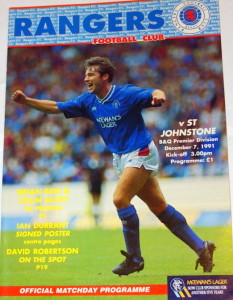 rangers v st johnstone 1991 programme