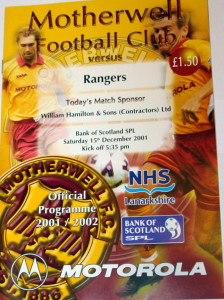 motherwell v rangers 2001 programme