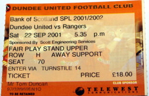 dundee united v rangers 2001 stub