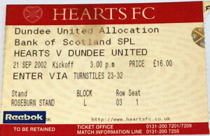 hearts v dundee united 2002 stub