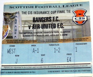 rangers v ayr united cis cup fibnal stub